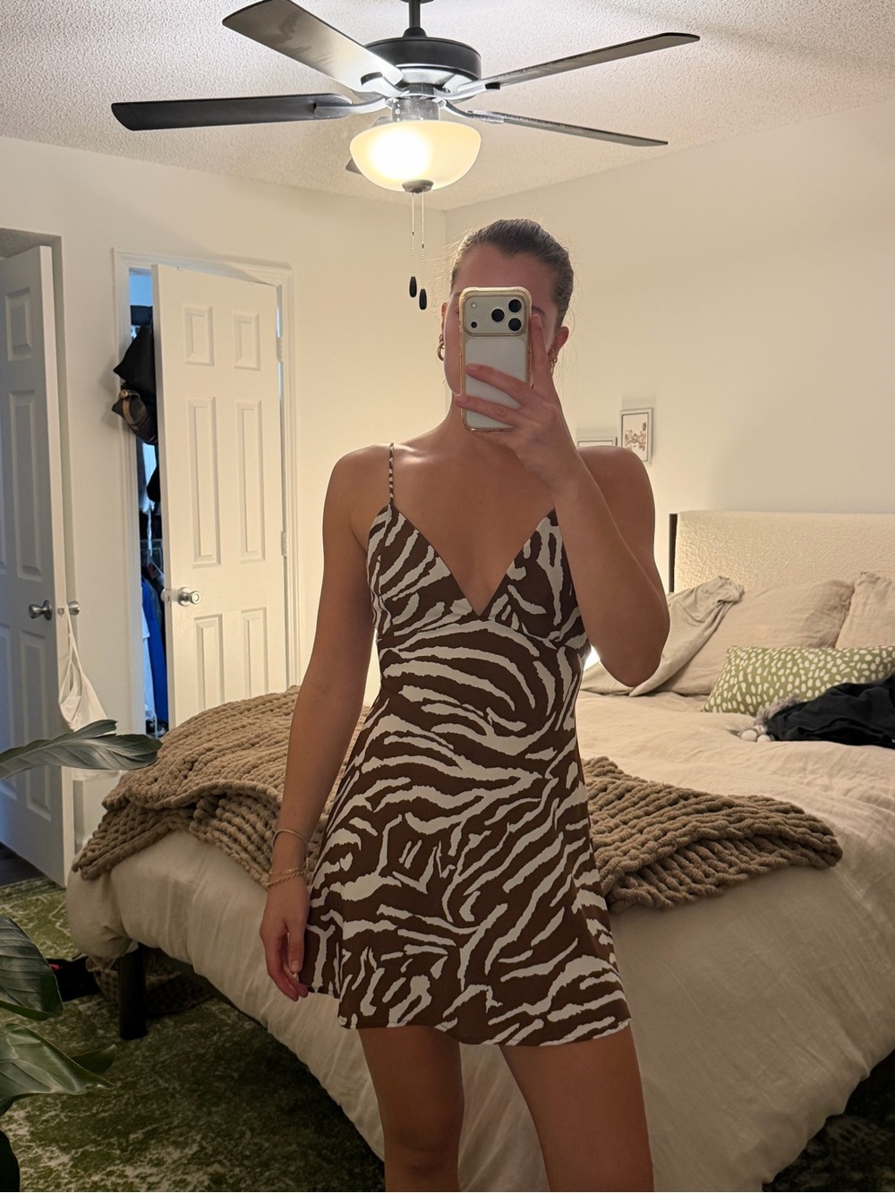 Windsor Brown and White Zebra Print Slip Mini Dress
